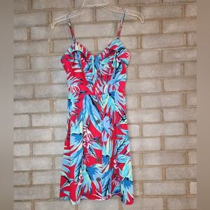 Jodi Kristopher Tropical Red and Blue Women's Dress Sz. 1
